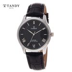 [TANDY] Real Diamond Leather Men's Watch T-1663M BK – Japan Movement, Genuine Leather Band, Precision Die-Cast Glass, Diamond Index